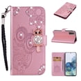 thumbnail image 1 of Wallet Case for Samsung Galaxy S23 Plus, Embossed Owl Bling Diamond Premium PU Leather [Folio Flip][Kickstand][Card Slots][Wrist Strap][Kickstand]Phone Cover for Samsung Galaxy S23 Plus, Rosegold, 1 of 7