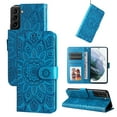 thumbnail image 1 of Wallet Case for Samsung Galaxy S23 Plus, Exquisite Flower Embossed Pattern Magnetic Clasp PU Leather Flip Folio Cover with Kickstand Card Slots Holder Soft Silicone Shockproof Case,Blue, 1 of 9
