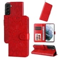 thumbnail image 1 of Wallet Case for Samsung Galaxy S23 Plus, Exquisite Flower Embossed Pattern Magnetic Clasp PU Leather Flip Folio Cover with Kickstand Card Slots Holder Soft Silicone Shockproof Case,Red, 1 of 9