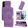 thumbnail image 1 of Wallet Case for Samsung Galaxy S23 Plus, Exquisite Flower Embossed Pattern Magnetic Clasp PU Leather Flip Folio Cover with Kickstand Card Slots Holder Soft Silicone Shockproof Case,Purple, 1 of 9