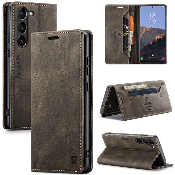 Wallet Case for Samsung Galaxy S23 Plus, Flip PU Leather Cover with Card Holder Magnetic Closure Folio Kickstand Shockproof Protective Phone Case Cover for Samsung Galaxy S23 Plus,Coffee