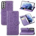 thumbnail image 1 of Wallet Case for Samsung Galaxy S23 Plus, Lovely Cute Cat Dog Embossed Pattern Cartoon PU Leather Flip Folio Cover with Card Slots Cash Holder Kickstand Magnetic Secure Clasp Shockproof Case,Purple, 1 of 12