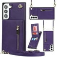 thumbnail image 1 of Wallet Case for Samsung Galaxy S23 Plus, PU Lanyard Neck Strap Case with Kickstand Zipper Wallet Card Holder, Adjustable Detachable Necklace Phone Protective Back Cover, Purple, 1 of 13