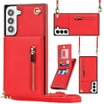 thumbnail image 1 of Wallet Case for Samsung Galaxy S23 Plus, PU Lanyard Neck Strap Case with Kickstand Zipper Wallet Card Holder, Adjustable Detachable Necklace Phone Protective Back Cover, Red, 1 of 13