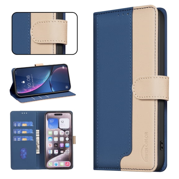 Wallet Case for Samsung Galaxy S23 Plus, RFID Blocking Credit Card Holder, Premium Splice PU Leather Magnetic Clasp Folio Kickstand Flip Shockproof Luxury Cover For Samsung Galaxy S23 Plus,Blue