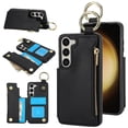 thumbnail image 1 of Wallet Case for Samsung Galaxy S23 Plus with Shoulder Strap & RFID Blocking Card Slots Holder Kickstand & Finger Ring, Magnetic Flip Folio Zipper Purse Case, PU Leather Cover Handbag, Black, 1 of 8