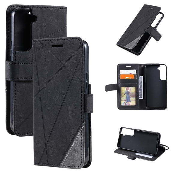 Wallet Case for Samsung Galaxy S23, Premium PU Leather with Strap Wristlet [RFID Blocking] 3 Card Holders & Slide Cash Slot Flip Kickstand Function Magnetic Closure Folio Purse Case, Black