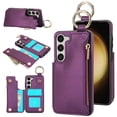 thumbnail image 1 of Wallet Case for Samsung Galaxy S23 with Shoulder Strap & RFID Blocking Card Slots Holder Kickstand & Finger Ring, Magnetic Flip Folio Zipper Purse Case, PU Leather Cover Handbag, Darkpurple, 1 of 8