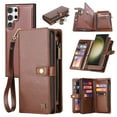 thumbnail image 1 of Wallet Case for Samsung Galaxy S23 Ultra, 2 In 1 Detachable Magnetic Cover Multiple Cards Slots Zipper Pocket RFID Blocking Stand Hand Strap Protective Phone Case for Women Men, Brown, 1 of 7