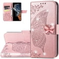 thumbnail image 1 of Wallet Case for Samsung Galaxy S23 Ultra,3D Butterfly Pattern PU Leather Flip Phone Case with Magnetic Clasp and Cash Card Slots Holster for Galaxy S23 Ultra,HZD Rhinestone Rose Gold, 1 of 18