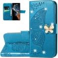thumbnail image 1 of Wallet Case for Samsung Galaxy S23 Ultra,3D Butterfly Pattern PU Leather Flip Phone Case with Magnetic Clasp and Cash Card Slots Holster for Galaxy S23 Ultra,HZD Rhinestone Blue, 1 of 18