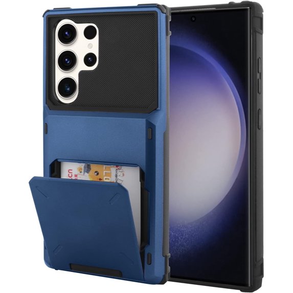 Wallet Case for Samsung Galaxy S23 Ultra Case with 4-Card Credit Card Holder Slot Shockproof Cover Hybrid Heavy Duty Protection Armor Phone Case Compatible with Samsung Galaxy S23 Ultra-Blue