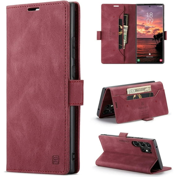 Wallet Case for Samsung Galaxy S23 Ultra 5G,Magnetic Protect PU Leather Flip Case with Card Holders RFID Blocking Kickstand Shockproof Protection Case for Samsung Galaxy S23 Ultra 5G 2023 (Red)