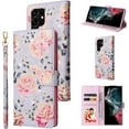 thumbnail image 1 of Wallet Case for Samsung Galaxy S23 Ultra 5G, PU Leather Phone Case Kickstand RFID Blocking Flip Case Card Slots Wrist Strap Relief Engraved Pattern Magnetic Closure Folio Case - Purple Rose, 1 of 16
