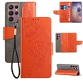 thumbnail image 1 of Wallet Case for Samsung Galaxy S23 Ultra, Butterfly Embossed Pattern Luxury PU Leather Magnetic Flip Folio Cover with Card Slots Holder Kickstand Wrist Strap Soft Silicone Shockproof Case,Orange, 1 of 9