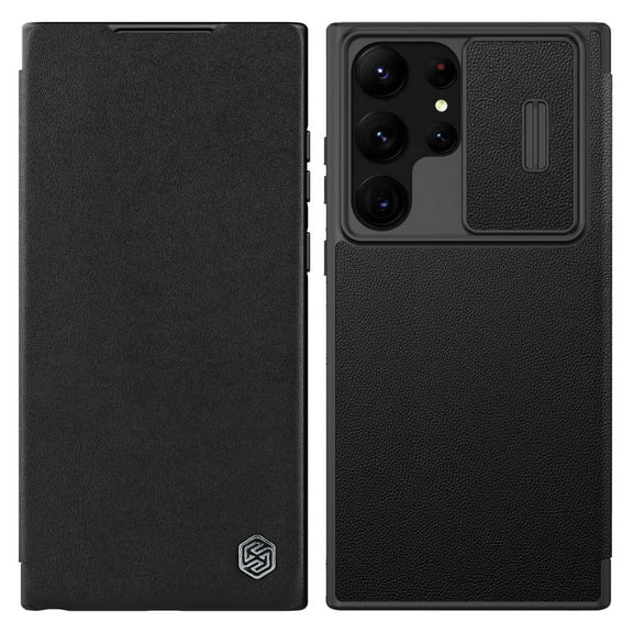 Wallet Case for Samsung Galaxy S23 Ultra with Camera Lens Sliding Cover Card Slots Holder, Premium PU Leather Shockproof Lens Protection Flip Folio Case for Samsung Galaxy S23 Ultra, Black