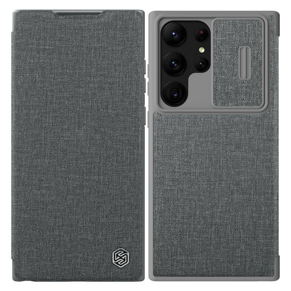 Wallet Case for Samsung Galaxy S23 Ultra with Camera Lens Sliding Cover Card Slots Holder, Premium PU Leather Shockproof Lens Protection Flip Folio Case for Samsung Galaxy S23 Ultra, Gray