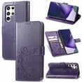 thumbnail image 1 of Wallet Case for Samsung Galaxy S23 Ultra with Card Slots Holder Magnetic Clasp Kickstand Flip Folio Cover, Exquisite Flower Pattern PU Leather Soft Silicone Shockproof Protective Cover,Purple, 1 of 12