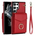 thumbnail image 1 of Wallet Case for Samsung Galaxy S23 Ultra with Card Slots, Ring Holder for Galaxy S23 Ultra Stand Case, Luxury PU Leather RFID Blocking with Wrist Hand Strap Shockproof Protective Cover, Red, 1 of 9