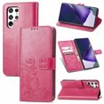 thumbnail image 1 of Wallet Case For Samsung Galaxy S23 Ultra, Clover Embossed Magnetic Closure Premium PU Leather [Folio Flip][Kickstand][Card Slots][Wrist Strap][Kickstand] Cover For Samsung Galaxy S23 Ultra, Rose, 1 of 12