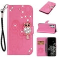 thumbnail image 1 of Wallet Case for Samsung Galaxy S23 Ultra, Embossed Owl Bling Diamond Premium PU Leather [Folio Flip][Kickstand][Card Slots][Wrist Strap][Kickstand]Phone Cover for Samsung Galaxy S23 Ultra, Pink, 1 of 7
