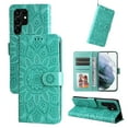 thumbnail image 1 of Wallet Case for Samsung Galaxy S23 Ultra, Exquisite Flower Embossed Pattern Magnetic Clasp PU Leather Flip Folio Cover with Kickstand Card Slots Holder Soft Silicone Shockproof Case,Green, 1 of 8