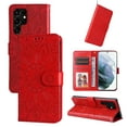 thumbnail image 1 of Wallet Case for Samsung Galaxy S23 Ultra, Exquisite Flower Embossed Pattern Magnetic Clasp PU Leather Flip Folio Cover with Kickstand Card Slots Holder Soft Silicone Shockproof Case,Red, 1 of 8