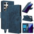 thumbnail image 1 of Wallet Case for Samsung Galaxy S23 Ultra,PU Leather Wallet Flip Protective Phone Case Wrist Strap Card Slots Holder Pocket Emboss Butterfly Flower Stand Case for Samsung Galaxy S23 Ultra,Blue, 1 of 7