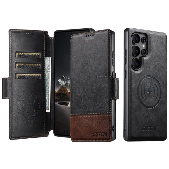 Wallet Case for Samsung Galaxy S23 Ultra, Premium PU Leather Detachable Magnetic Wallet Case, Credit Card Slots Kickstand Full Body Protection Magnetic Closure Rugged Phone Case Cover, Black