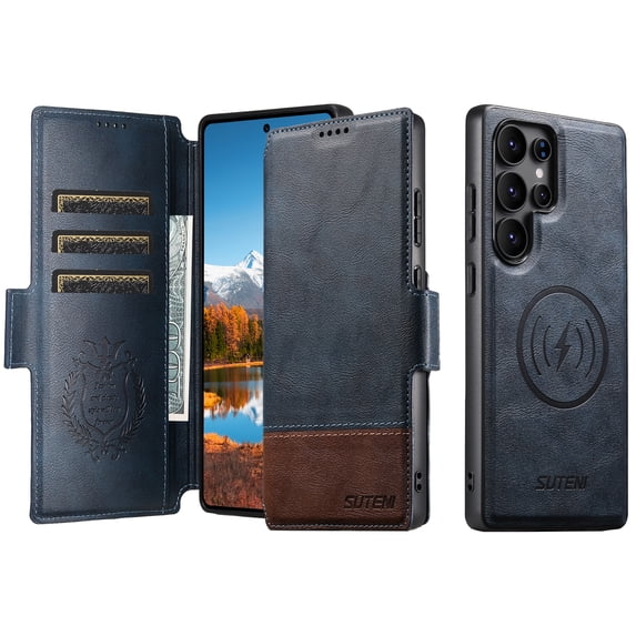Wallet Case for Samsung Galaxy S23 Ultra, Premium PU Leather Detachable Magnetic Wallet Case, Credit Card Slots Kickstand Full Body Protection Magnetic Closure Rugged Phone Case Cover, Blue