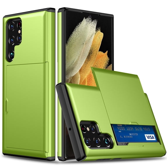 Wallet Case for Samsung Galaxy S23 Ultra, Rugged Case with Credit Card Holder Sliding Slot, Military Grade Shockproof Scratch Resistant Anti-Drop Phone Cover for Samsung Galaxy S23 Ultra, Green