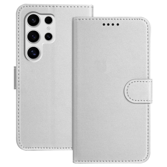 Wallet Case for Samsung Galaxy S23 Ultra, Shockproof PU Leather Magnetic Flip Cover with Credit Card Holder, Kickstand Feature and Full Body Protection, Rugged Phone Case for S23 Ultra, Silver