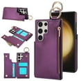 thumbnail image 1 of Wallet Case for Samsung Galaxy S23 Ultra with Shoulder Strap & RFID Blocking Card Slots Holder Kickstand & Finger Ring, Magnetic Flip Folio Zipper Purse Case, PU Leather Cover Handbag, Darkpurple, 1 of 8