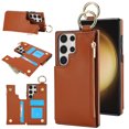 thumbnail image 1 of Wallet Case for Samsung Galaxy S23 Ultra with Shoulder Strap & RFID Blocking Card Slots Holder Kickstand & Finger Ring, Magnetic Flip Folio Zipper Purse Case, PU Leather Cover Handbag, Brown, 1 of 8