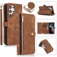 thumbnail image 1 of Wallet Case for Samsung Galaxy S23 Ultra with Zipper Pouch,Magnetic PU Leather Flip Folio Stand Card Slot with Hand Strap and Cross Body Strap Case Cover for Galaxy S23 Ultra, Brown, 1 of 9