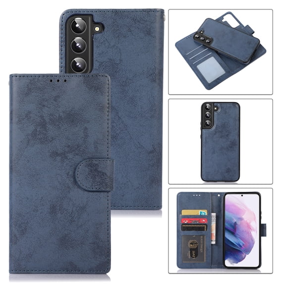 Wallet Case for Samsung Galaxy S23, Vintage Retro PU Leather Soft Silicone Shockproof Magnetic Flip Folio Cover with Kickstand Card Slots Holder Wrist Strap Shockproof Case, Darkblue
