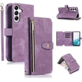 thumbnail image 1 of Wallet Case for Samsung Galaxy S24 5G, 9 Card Slots Retro Leather Wallet Shockproof Flip Cover with Hand Strap Card Slots Zipper Pocket Kickstand Handbag Magnetic Closure - Retro Purple, 1 of 16