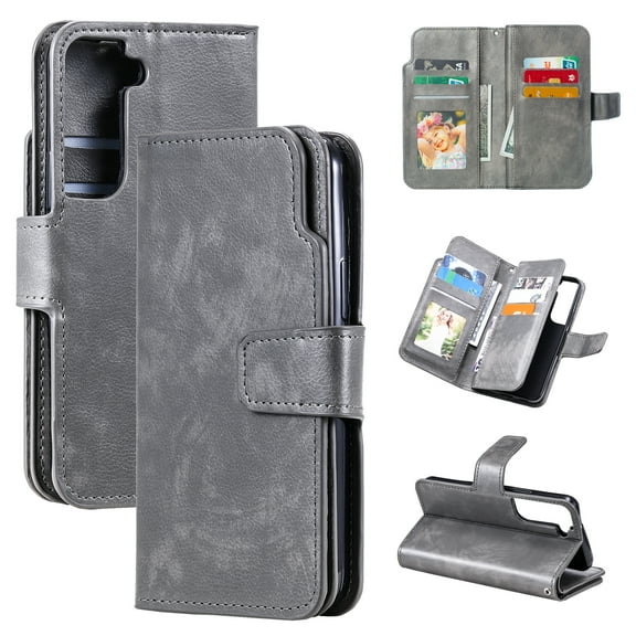 Wallet Case for Samsung Galaxy S24,[9 Card Holders & 2 Cash Pocket] RFID Blocking Premium PU Leather Magnetic Flip Kickstand Folio Case Durable TPU Shell Protective Luxury Cover - Gray