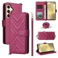 thumbnail image 1 of Wallet Case for Samsung Galaxy S24 with Card Holder/Wrist Strap/Crossbody Strap/Magnetic Snap/Kickstand PU Leather Shockproof Full Body Protective Rugged Phone Cover for Galaxy S24, Rose, 1 of 11