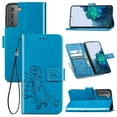 thumbnail image 1 of Wallet Case for Samsung Galaxy S24 with Card Slots Holder Magnetic Clasp Kickstand Flip Folio Cover, Exquisite Flower Pattern PU Leather Soft Silicone Shockproof Protective Cover, Blue, 1 of 13