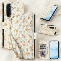 Wallet Case for Samsung Galaxy S24 with Credit Card Holder, Wrist Strap, Cute Floral Flower Pattern PU Leather Stand Flip Case, Magnetic Clasp Shockproof Cover for for Samsung Galaxy S24, Pattern-C