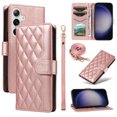 thumbnail image 1 of Wallet Case for Samsung Galaxy S24 FE with Detachable Wrist Strap & Shoulder Strap, Card Slots Folio Purse Luxury PU Leather Stand Accessories Cell Phone Cover for S24 FE Women Men, Rosegold, 1 of 11