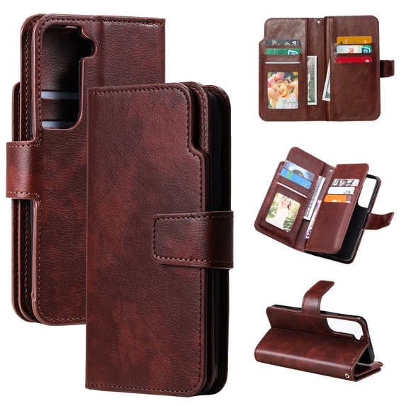 Wallet Case for Samsung Galaxy S24 FE, Retro Matte Premium PU Leather Magnetic Flip Folio Case with Card Slots Durable TPU Shell Kickstand Phone Protective Cover for S24 FE - Brown
