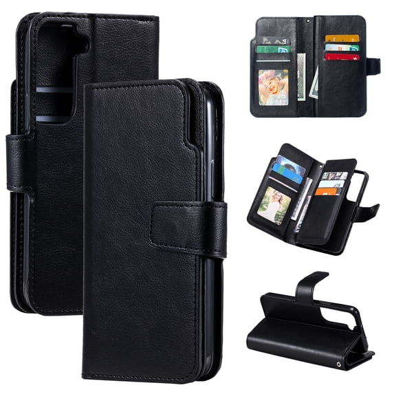 Wallet Case for Samsung Galaxy S24 FE, Retro Matte Premium PU Leather Magnetic Flip Folio Case with Card Slots Durable TPU Shell Kickstand Phone Protective Cover for S24 FE - Black