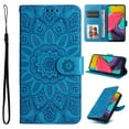 thumbnail image 1 of Wallet Case for Samsung Galaxy S24 Flower Embossed Pattern Purse Case, PU Leather Flip Cover with Card Holder and Kickstand, Silicone Full Body Shockproof Magnetic Clasp Protection Case, Blue, 1 of 8