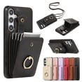 thumbnail image 1 of Wallet Case for Samsung Galaxy S24+, Kickstand Ring Holder Premium PU Leather Case with Crossbody Strap,Card Holder Slot Money Pocket 360°Rotation Metal Ring Grip Kickstand Cover,Black, 1 of 8