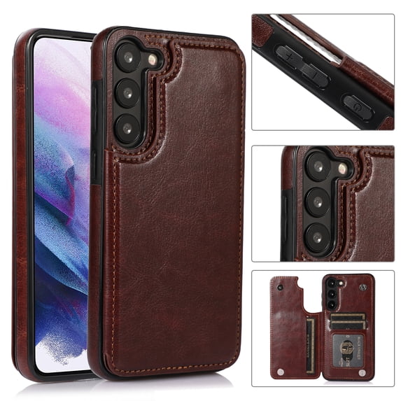 Wallet Case for Samsung Galaxy S24 Plus with Card Holder, Back Folio Flip Premium PU Leather Kickstand Card Slots Case, Double Strong Magnetic Clasp Durable Shockproof Phone Case,Brown
