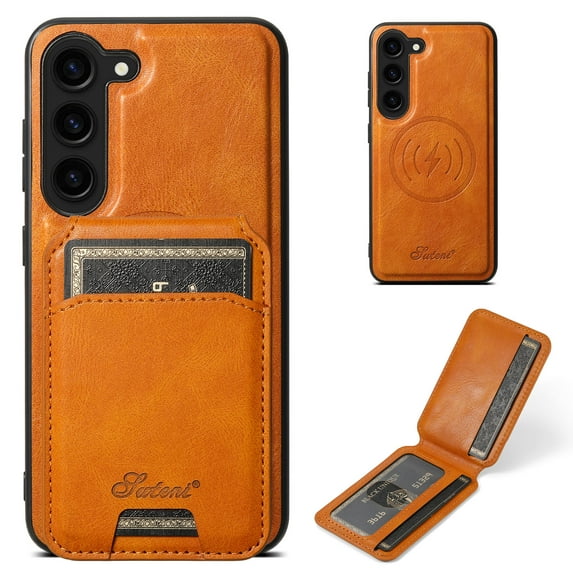 Wallet Case for Samsung Galaxy S24 Plus, Compatible with MagSafe Magnetic Detachable Premium PU Leather Flip Case Cover with Card Slots Holder Kickstand for Samsung Galaxy S24 Plus - Khaki