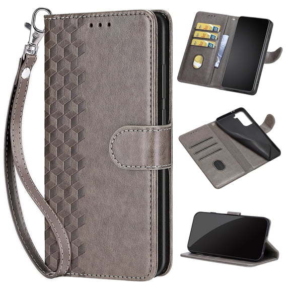 Wallet Case for Samsung Galaxy S24, Premium Embossed PU Leather Flip Cover with Card Holder Kickstand Wrist Strap, Full Body Phone Protection Case for Samsung Galaxy S24, S1grey
