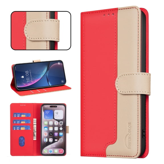 Wallet Case for Samsung Galaxy S24+, RFID Blocking Credit Card Holder, Premium Splice PU Leather Magnetic Clasp Folio Kickstand Flip Shockproof Luxury Cover For Samsung Galaxy S24+,Red